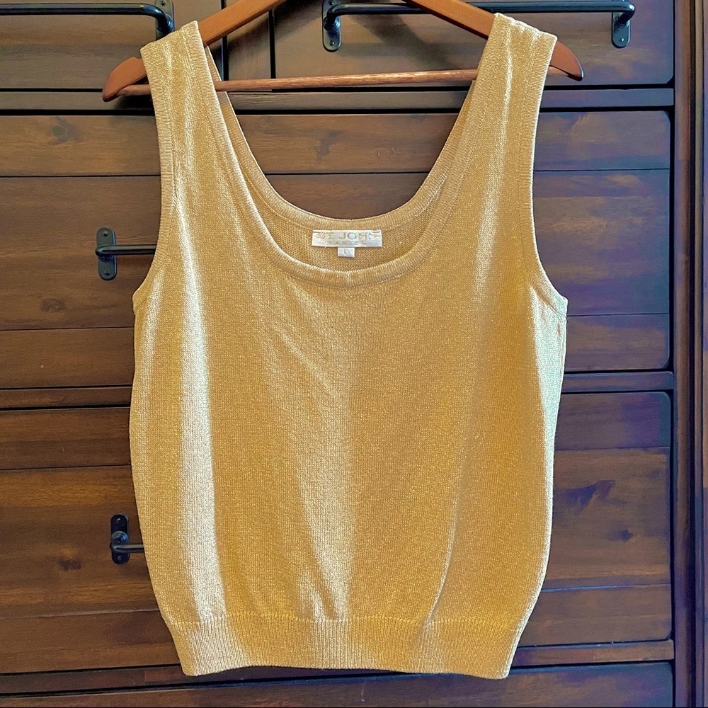 ST JOHN Basics Gold Sleeveless Top Sz Large - Picture 2 of 7